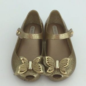 Mini Melissa Butterfly Mary Jane Gold Jelly Shoes